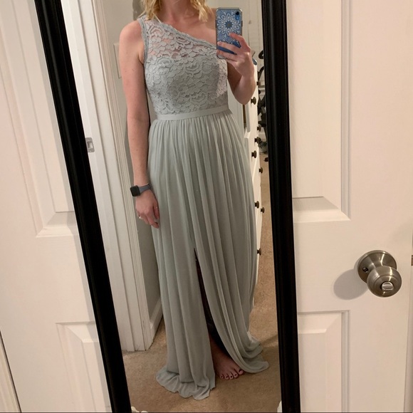 David's Bridal Dresses & Skirts - David’s Bridal One Shoulder Lace Bridesmaid Dress Size 4 Mystic